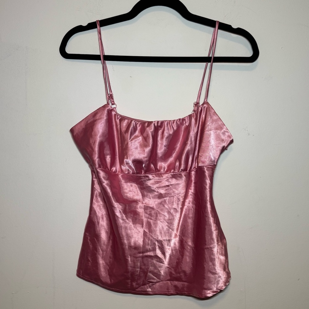 NWT Goddess Pink Shiny Satin Cami Women's Top size small shirt adjustable straps